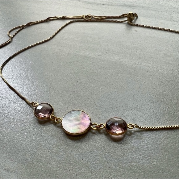 1 LEFT! LINA Morganite Mother of Pearl Adjustable Necklace - Picture 4 of 9